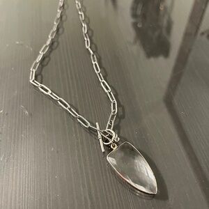 Sterling paper clip necklace with clear arrowhead pendant